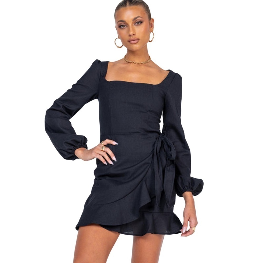 Princess Polly The Villa Faux Wrap Black Long Sleeve Mini Dress NWOT Size 2 - Picture 11 of 12